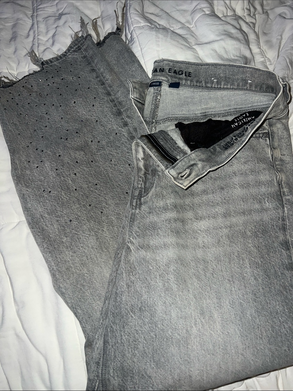 American Eagle Outfitters bedazzled gem bottom jeans - real good striged jeans